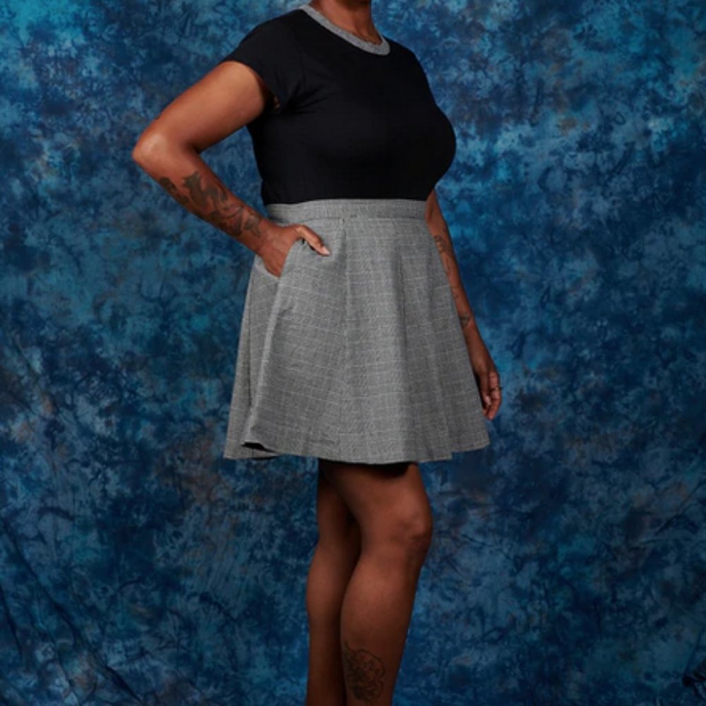 Tuesday Bassen Audrey Skirt, black and white plaid, size XL